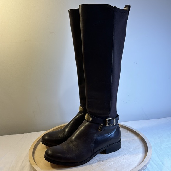 Michael Kor’s Arley Brown Leather/Nylon Riding Boots Size 6.5 - Picture 3 of 9